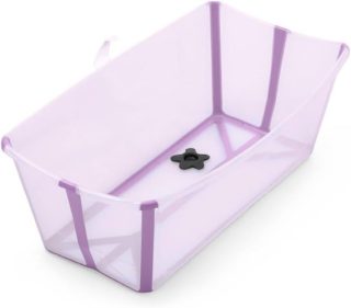 Banheira flexível Stokke transparente lavanda XL com plug para bebê